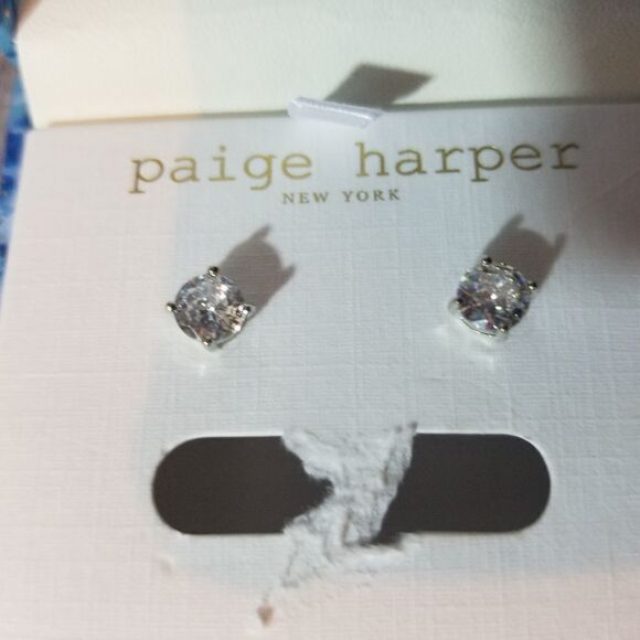 Paige Harper Silver Plated‎ Cubic Zirconia Stud Earrings - Picture 3 of 5